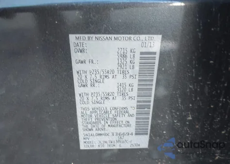 2013 Infiniti Jx35 from USA, damaged, VIN 5N1AL0MM4DC336694